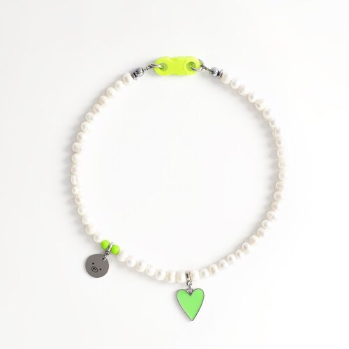 Колье Before.Swine, гематит, жемчуг пресноводный культивированный, эмаль, зеленый