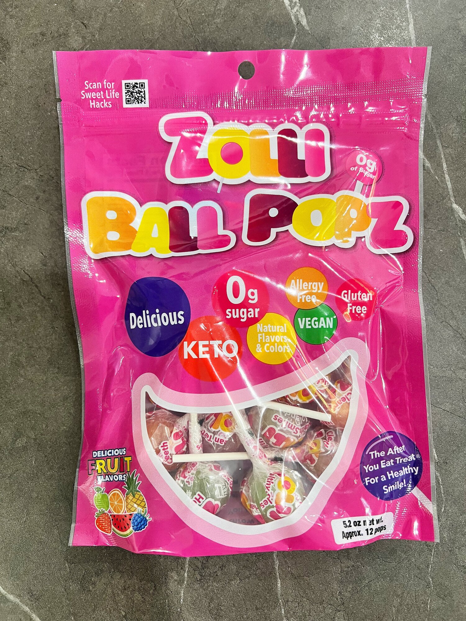 Леденцы без сахара на палочке Zolli Ball Popz (шарообразные) для чистки зубов с фруктовым вкусом, 10-12 шт. - фотография № 4
