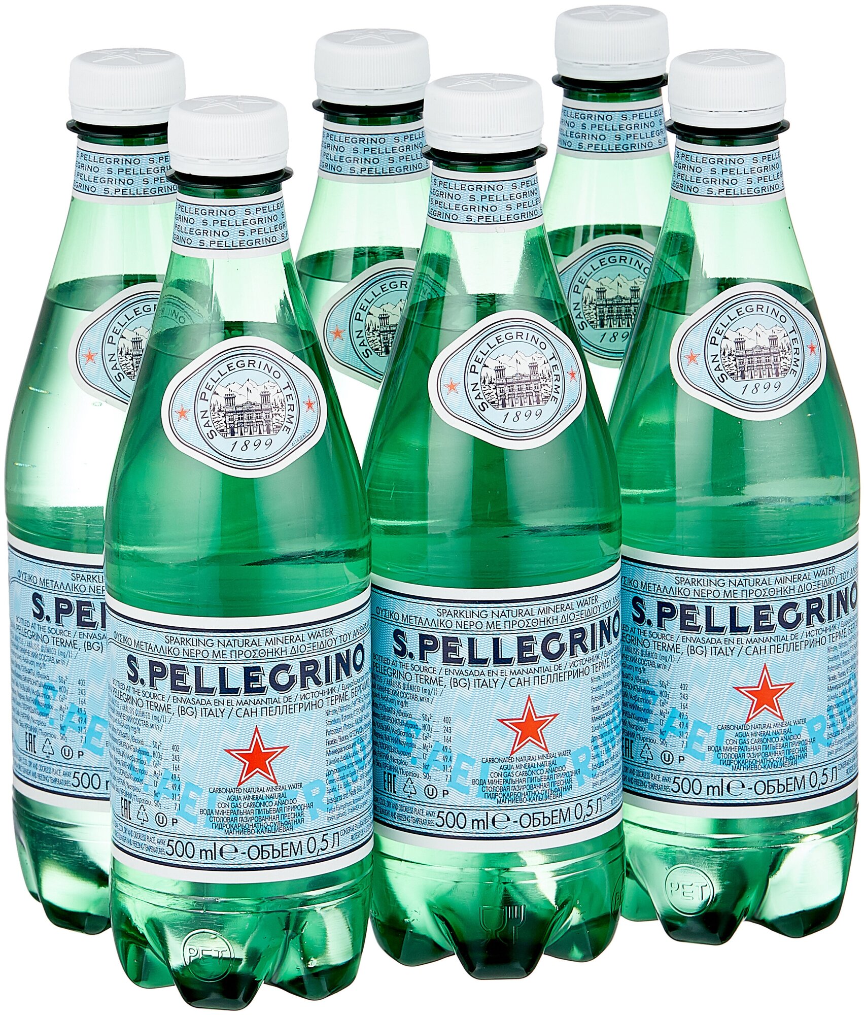 Вода минеральная San Pellegrino (Сан Пеллегрино) 6 шт по 0,5 л, пэт - фотография № 1