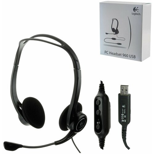 Наушники с микрофоном гарнитура LOGITECH PC 960 проводная компьютерная 24 м стерео USB черная 981-000100 511386 511000₽