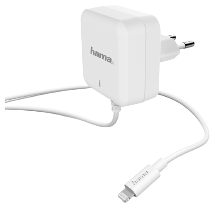 Сетевое зарядное устройство HAMA H-183318, 8-pin Lightning (Apple), 3A, белый - фото №1
