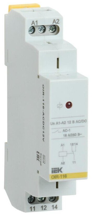 Реле промежуточное OIR 1 конт. (16А) 12В AC/DC, IEK OIR-116-ACDC12V (1 шт.)