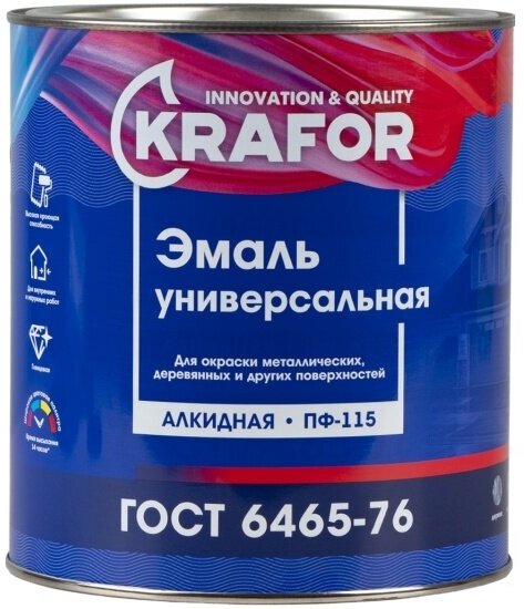 Эмаль ПФ-115 универсальная Krafor , алкидная, глянцевая, 2,7 кг, серая