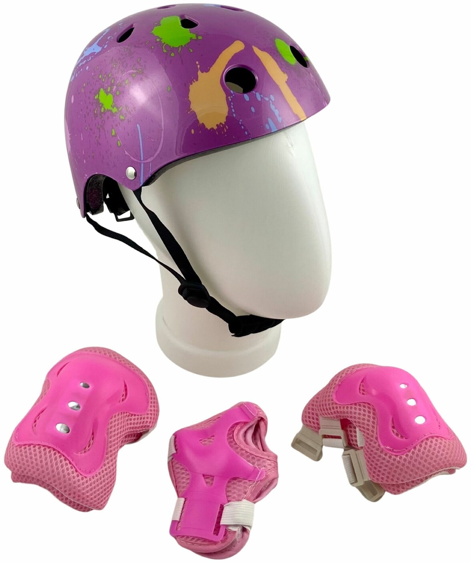 Комплект защиты для катания фиолетовый с розовым илизиум спорт шлем наколенники налокотники защита запястья для роликов скейта самоката