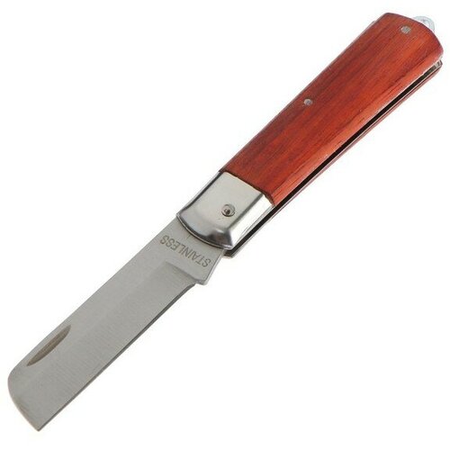Нож универсальный складной тундра, деревянная рукоятка, прямое лезвие, нержавеющая сталь нож универсальный складной тундра деревянная рукоятка прямое лезвие нержавеющая сталь