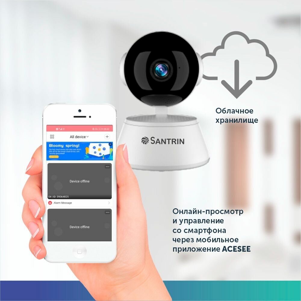 Камера видеонаблюдения WI-FI Santrin SNI-N221W SD поворотная с микрофоном - фотография № 9