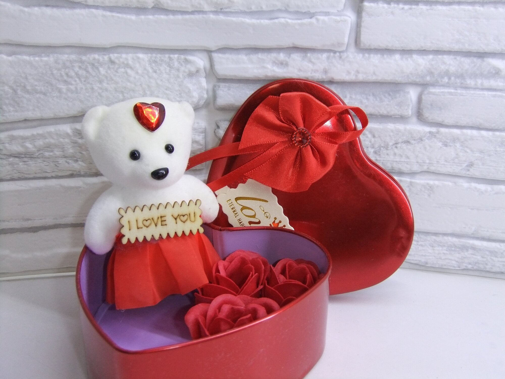 Подарочный набор валентинка мыльных роз и мишки/на 14 февраля/на 8 марта/подарок любимой
