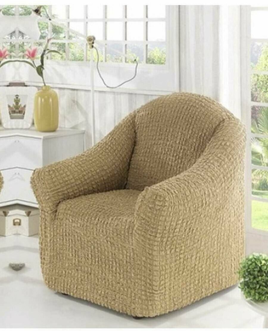 Чехол на кресло без оборки на резинке универсальный натяжной накидка - дивандек на кресло