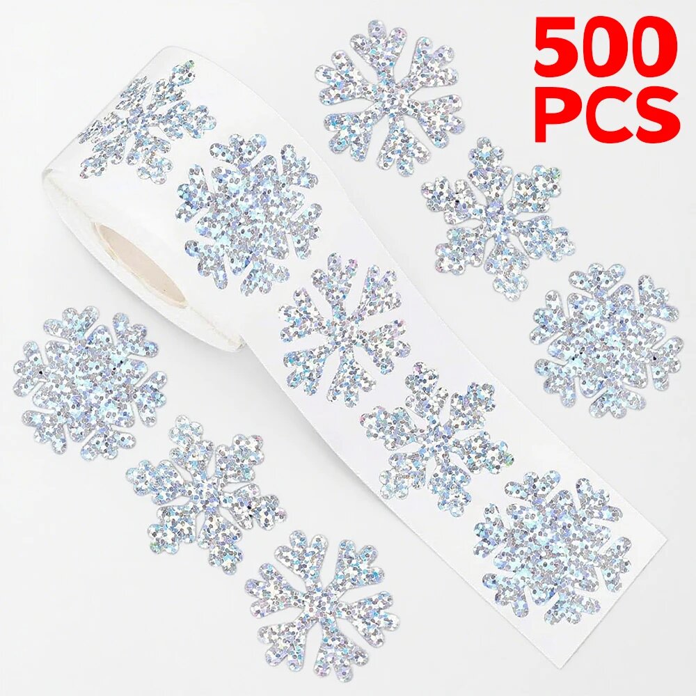 Новогодние наклейки медная бумага 500 шт 1500PCS- (3Rolls), Snowflake