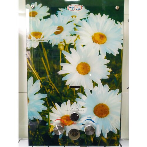 Газовый водонагреватель Умница модель ГКС-8лмин стеклянная панель Ромашки 1331000₽