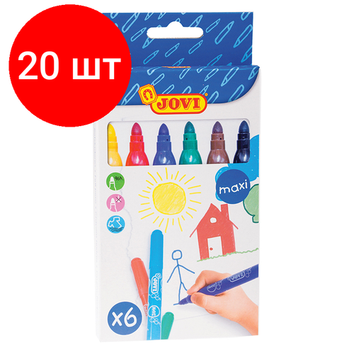 Комплект 20 шт, Фломастеры JOVI, 06цв, утолщенные, смываемые, картон, европодвес фломастеры jovi maxi 6 цветов в коробке с европодвесом