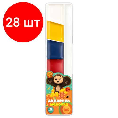 Комплект 28 шт, Акварель Мульти-Пульти Чебурашка, медовая, 06 цветов, без кисти, пластик, европодвес