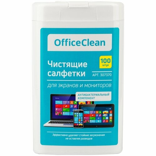 Салфетки чистящие влажные OfficeClean портативные, для экранов и мониторов, 100 шт, малая плоская туба (307370) влажные салфетки zeiss для очистки линз солнцезащитных очков камер одежды 20 шт в упаковке