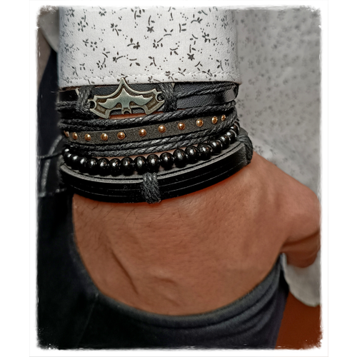 Славянский оберег, плетеный браслет, кожа, экокожа, металл, 1 шт., размер 20 см, размер one size, черный