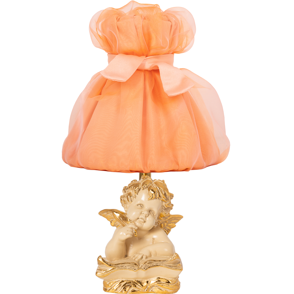 Настольная лампа Bogacho Ангел поэт кремовый с персиковым абажуром Мадлен