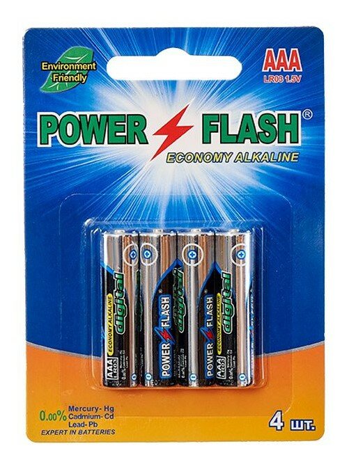 Батарейки алкалиновые ААА "мизинчиковые" Power Flash ECOLOGY 1.5v (LR3) - 4 шт.