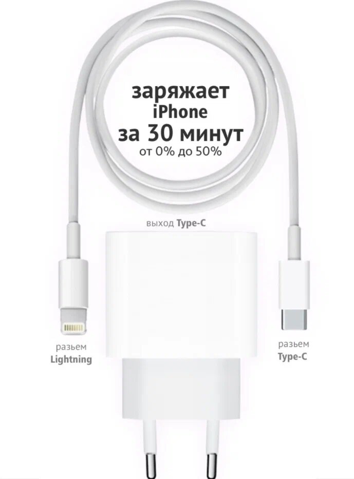 Универсальное зарядное устройство 20W с кабелем для iPhone, AirPods и iPad
