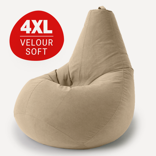 Изображение товара Кресло мешок Bean Joy, пуфик мешок, бескаркасное кресло, размер 4XL, мебельный велюр, теплый бежевый