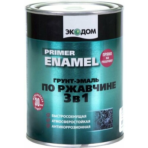 Грунт-эмаль по ржавчине 3в1 экодом Зеленый Мох RAL 6005 09кг 738₽