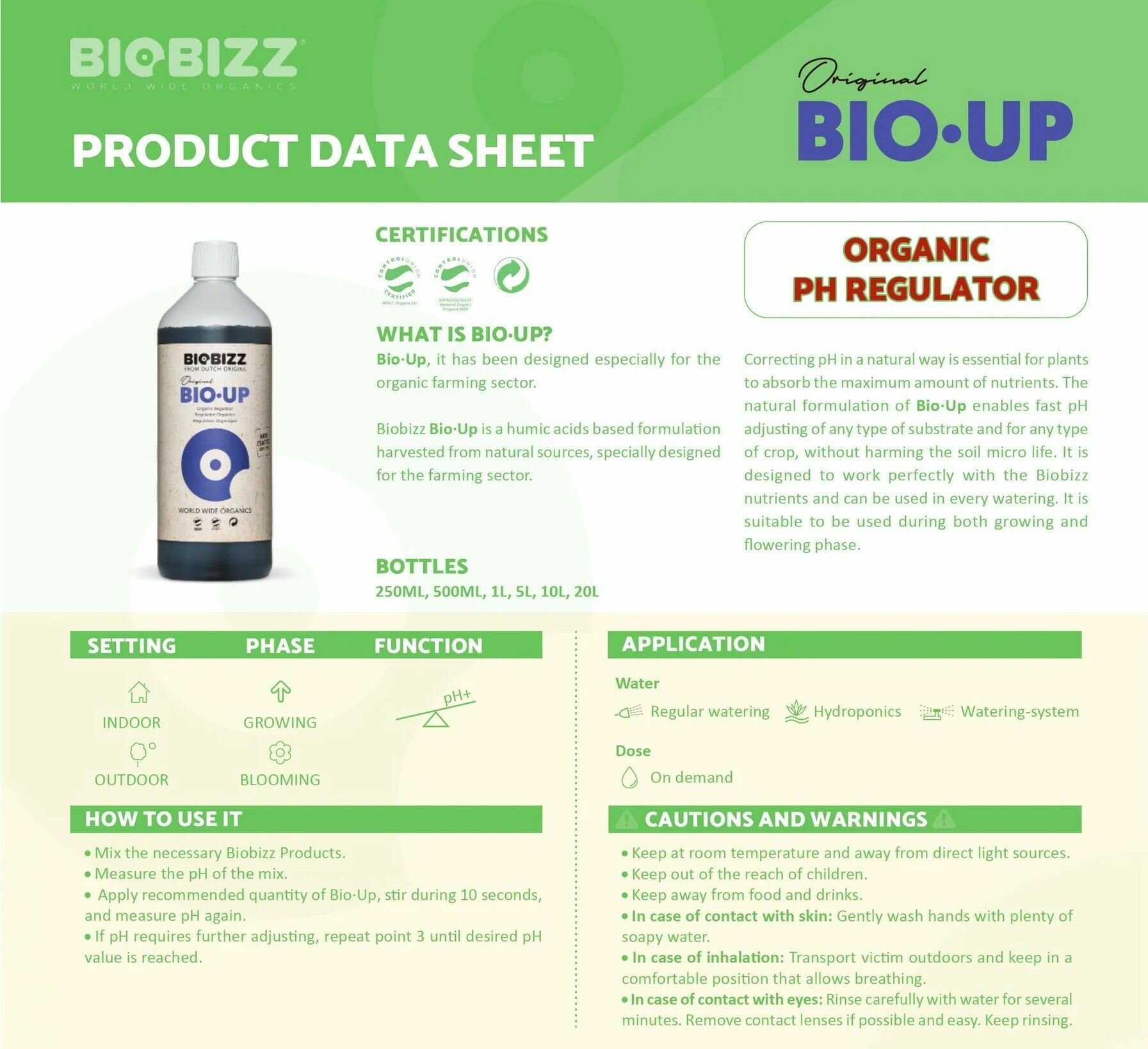 Химические Средства Для Водоемов Регулятор кислотности BioBizz pH Up 250 л.