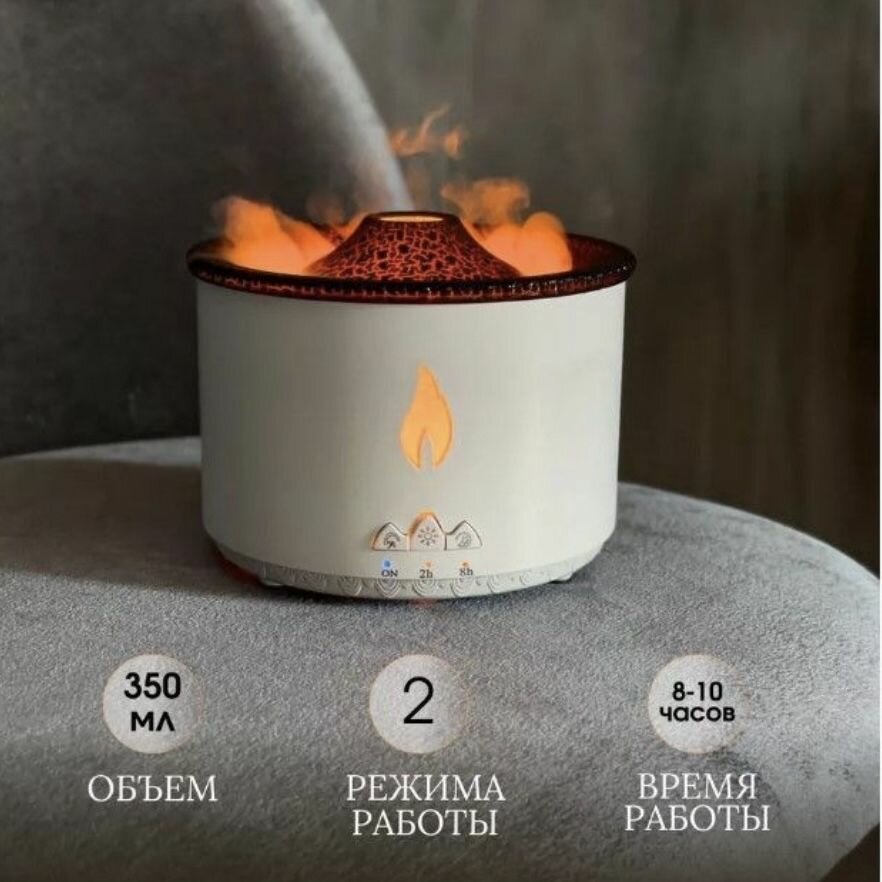 Ароматический диффузор увлажнитель воздуха Вулкан с подсветкой. белый. — фото 1