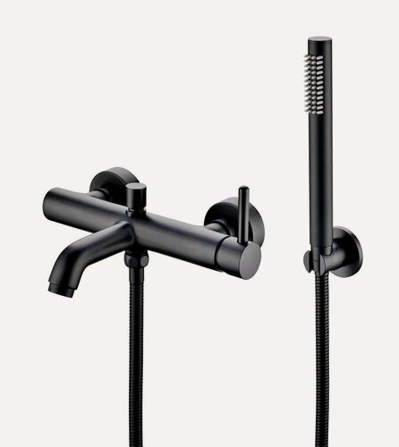 Изображение товара Смеситель для ванны с лейкой, латунь, Grocenberg GB8099 Чёрный матовый