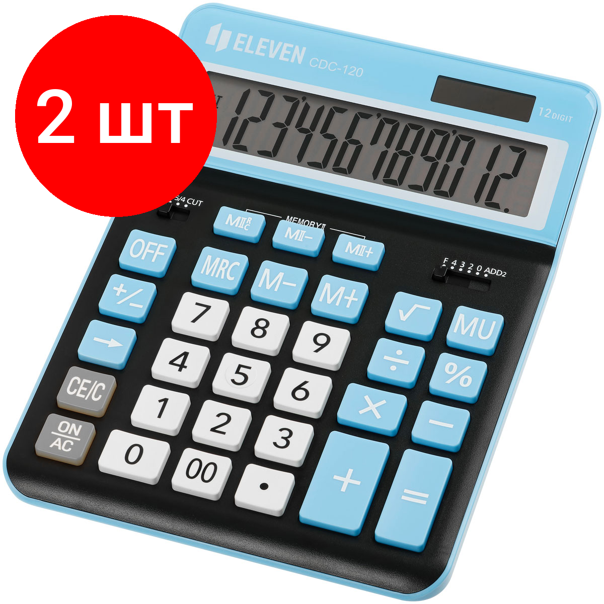 Комплект 2 шт, Калькулятор настольный Eleven CDC-120-BK/CY, 12 разрядов, двойное питание, 155*206*38мм, черный/синий