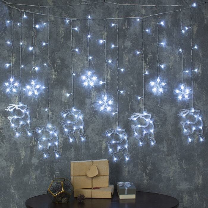 Гирлянда Luazon Lighting "Бахрома", 2,4х0,9 м, "Олень", LED-138-220V, 8 режимов, нить прозрачная, свечение белое (2361704)