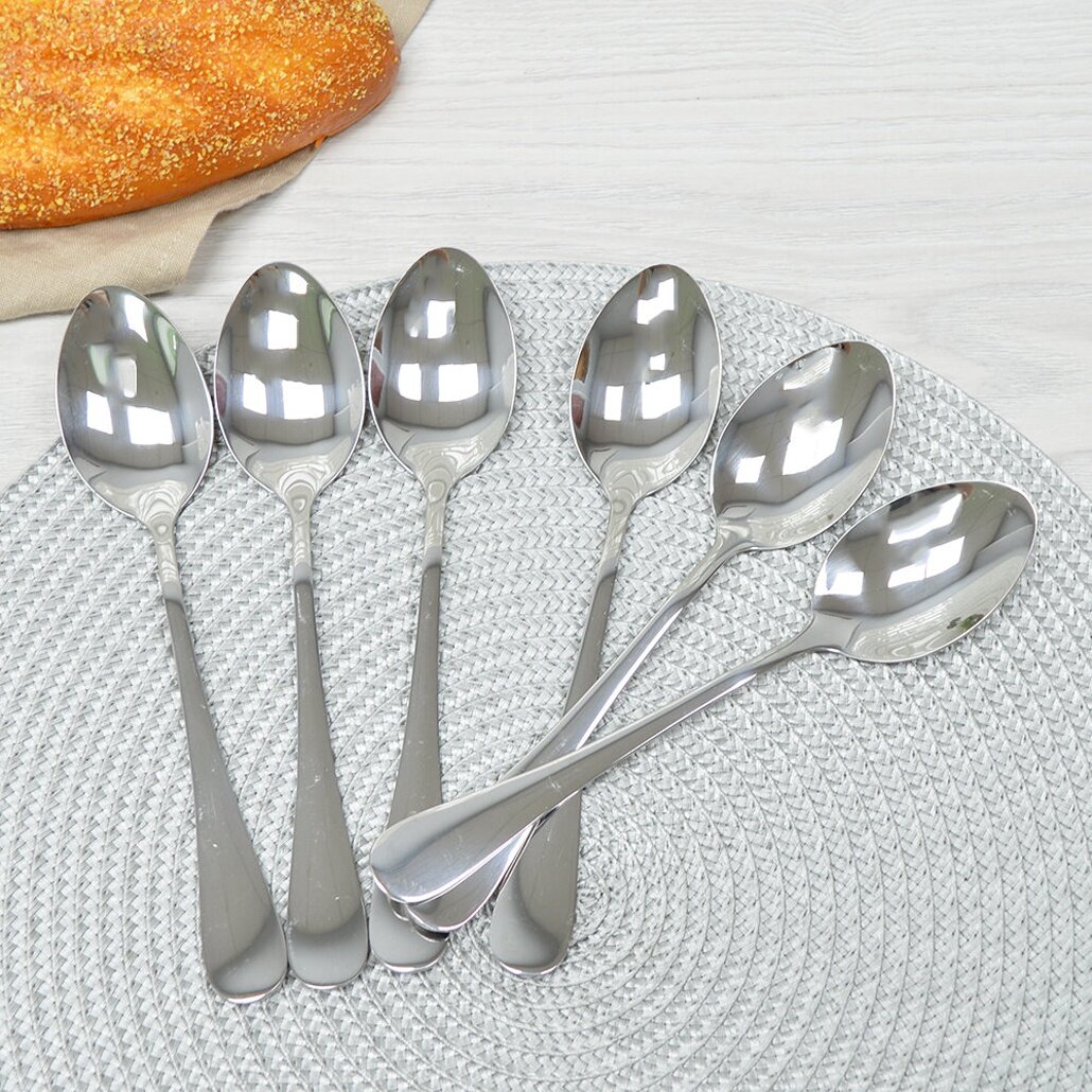 Ложки столовые 6 шт нержавеющая сталь 20 см серебро — набор для сервировки