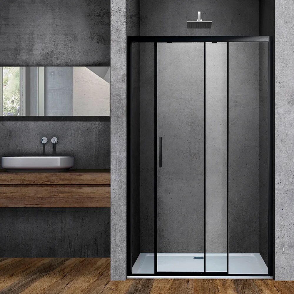 Душевая дверь в нишу Vincea Soft VDS-3SO120CLB стеклянная раздвижная 120 см с черным профилем одностворчатая итальянская