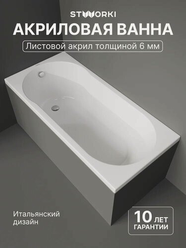 Изображение товара Акриловая ванна STWORKI Хельсинки 150x70, с каркасом, пристенная, встраиваемая, белая, глянцевая, прямоугольная