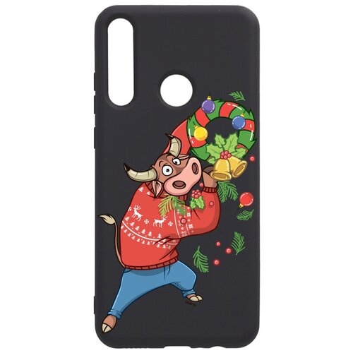 фото Силиконовый чехол-накладка silky touch 3d для huawei y6p с принтом "bull & wreath" черный gosso