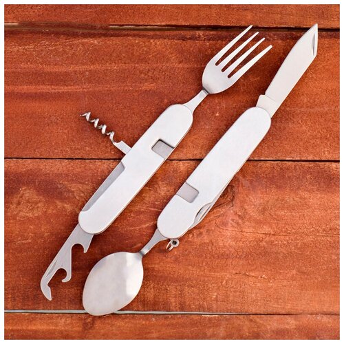 фото Тм вз набор туриста складной (нож, ложка, вилка, штопор, открывалка)