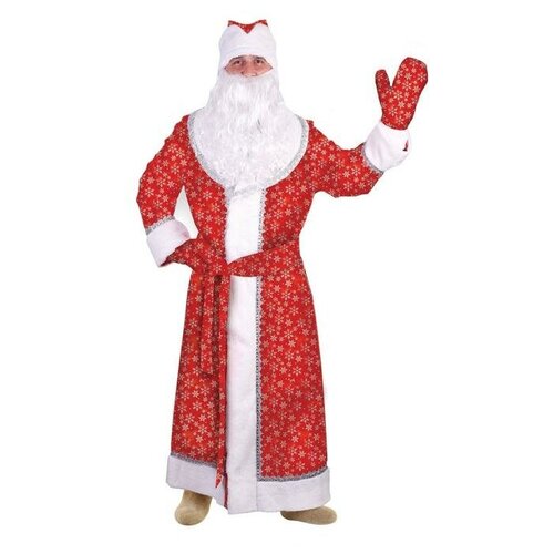 фото Костюм деда мороза «серебряные снежинки», атлас, шуба, шапка, пояс, варежки, борода, р. 56-58 страна карнавалия