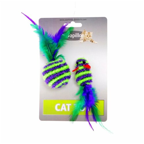 Игрушка Papillon Мышка и мячик с перьями Cat toy mouse 5 cm and ball 4 cm with feather для кошек пушистые в полоску 5+4см papillon игрушка мышка и мячик с перьями 5 4см серо желтые cat toy mouse 5 cm and ball 4 cm with feather on card 240067 cat toy mouse 5 cm and ball 4 cm with feather on card 0 016 кг 20490 2 шт