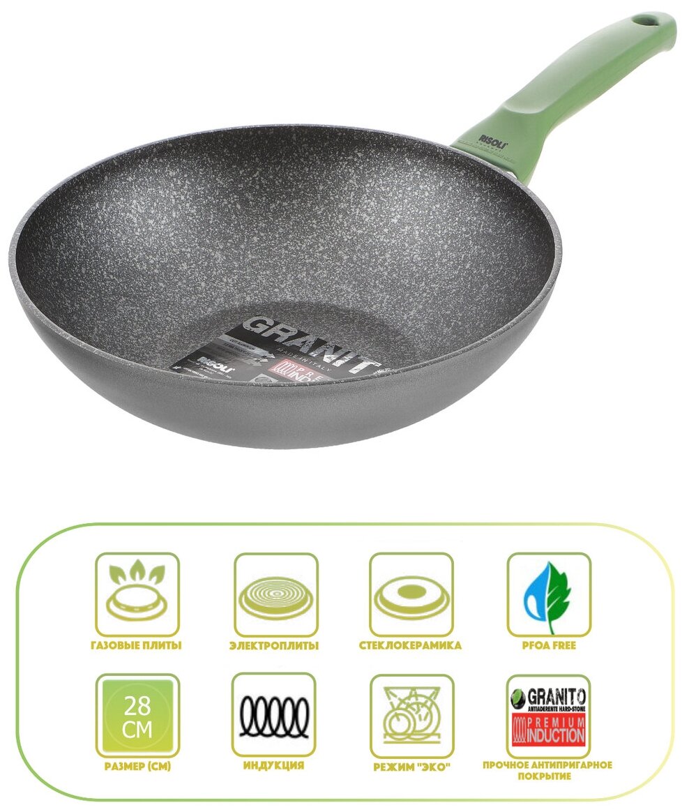 Сковорода-вок Risoli Granito-Green индукция 28 см - фото №2