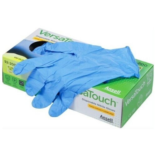 Перчатки нитриловые, оригинальные, с паспортом Ansell VersaTouch, размер M, 50 пар, 100 штук, голубые