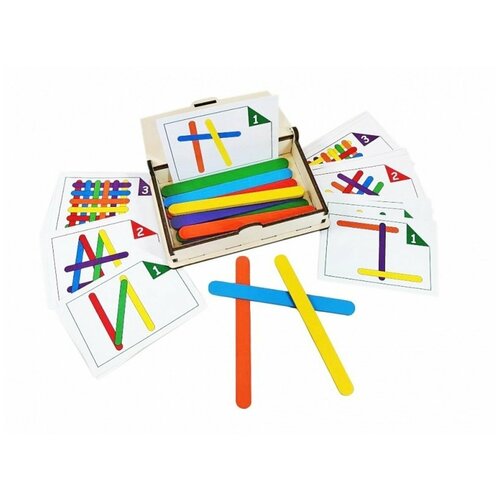 крона игровой набор сложи палочки 18 карточек 12 цветных деревянных палочек Игровой набор «Сложи палочки» 18 карточек,12 цветных деревянных палочек