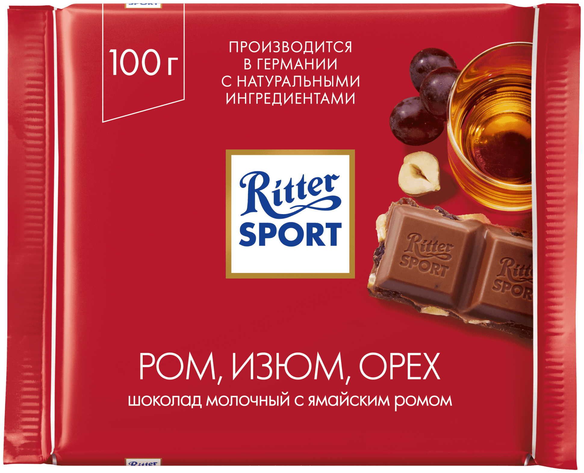 Шоколад Ritter Sport молочн. ром/орех/изюм 100г - фотография № 1