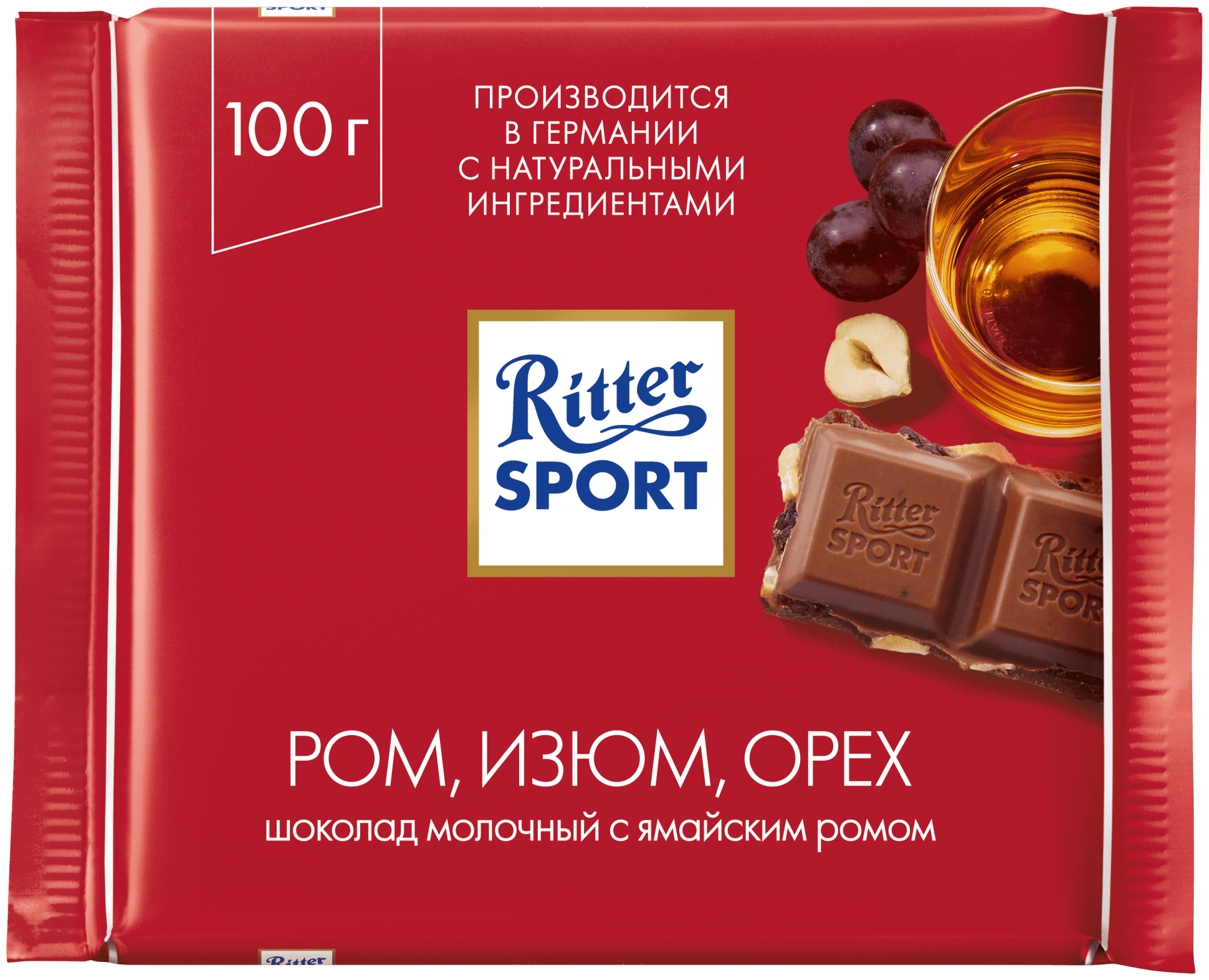 Шоколад Ritter Sport молочн. ром/орех/изюм 100г