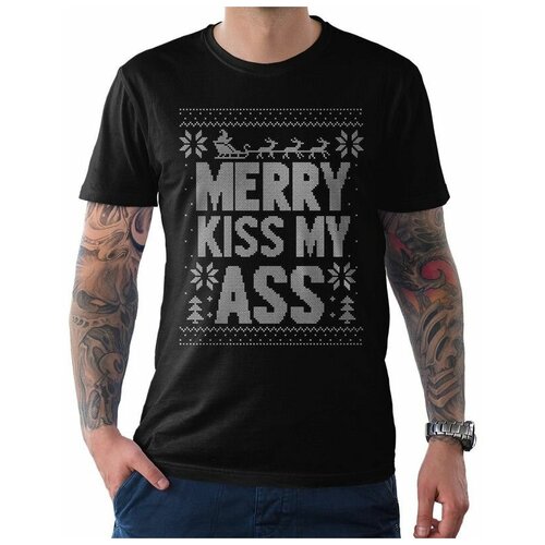 фото Футболка design heroes с новогодним узором / merry christmas - kiss my ass мужская черная 3xl