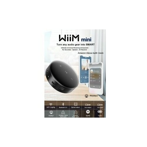 WiiM Mini cетевой плеер потокового аудио с Hi-Res Audio 192 kHz/24 bit, Airplay 2, оптическим и линейным выходом