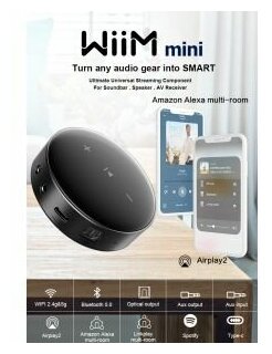 WiiM Mini cетевой плеер потокового аудио с Hi-Res Audio 192 kHz/24 bit Airplay 2 оптическим и линейным выходом