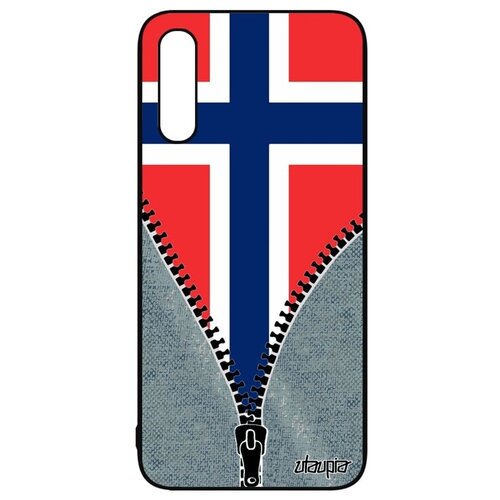 фото Противоударный чехол на // samsung galaxy a50 // "флаг норвегии на молнии" стиль туризм, utaupia, серый