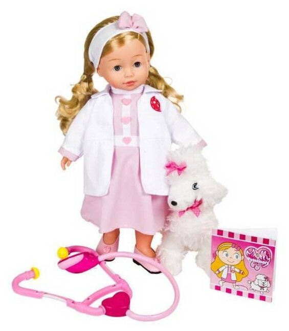 Кукла DIMIAN Molly Доктор со стетоскопом и собачкой, говорит 200 слов, частично мягконабивная, 40 см