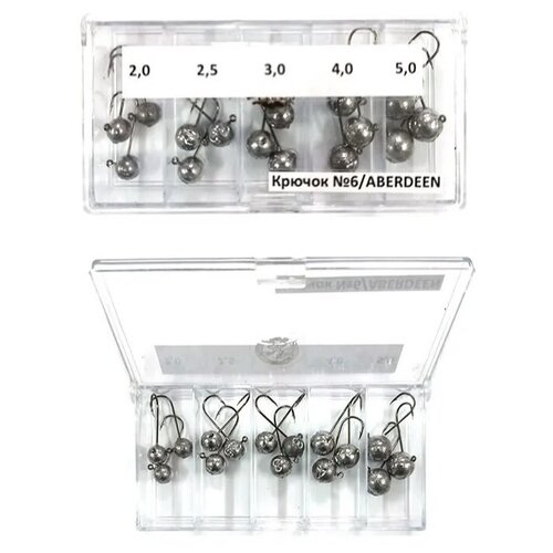 фото Набор джиг-головок комби 6 (2,0; 2,5; 3,0; 4,0; 5,0 гр.) 15шт./кр.№6 aberdeen/ в пластиковой коробке. нет бренда