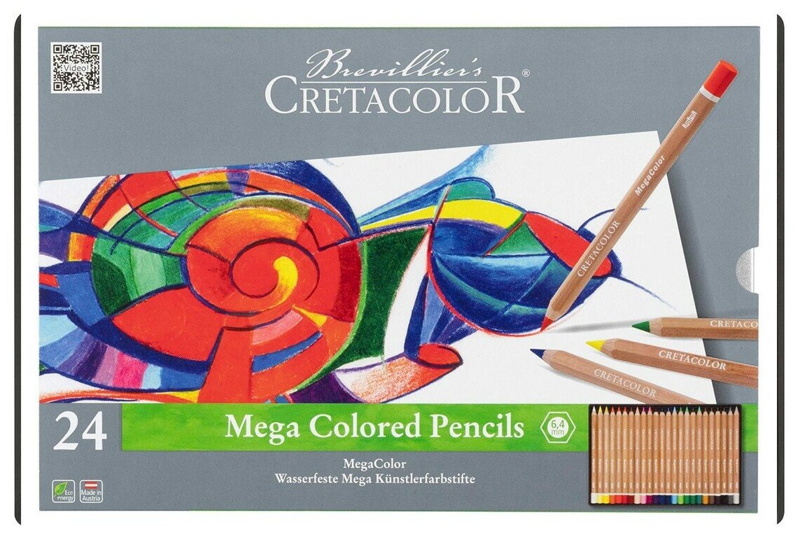 Цветные карандаши CretacoloR Набор цветных карандашей MEGACOLOR (стержень 6.4мм) CretacoloR, 24цв, метал. коробка
