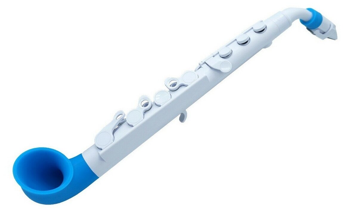 NUVO jSax (White/Blue) саксофон, строй С (до) (диапазон полторы октавы), материал АБС-пластик цвет белый/синий, в комплекте кейс, таблица аппликатур j