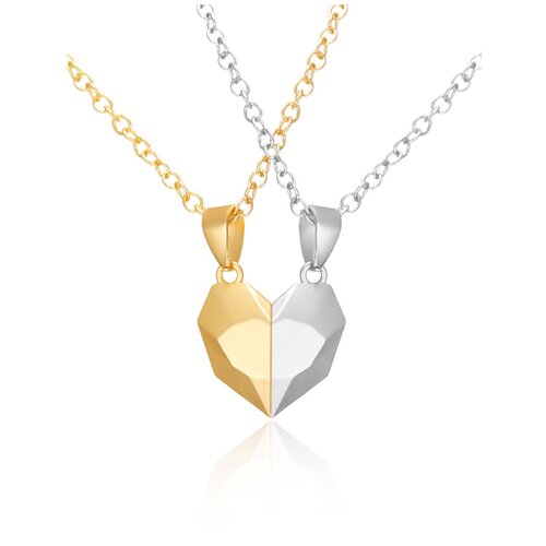 кулоны для влюбленных половинки сердца Колье LERO, длина 60 см, серебряный, золотой