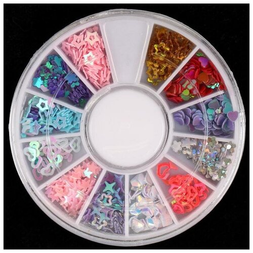 Пайетки для декора «Ассорти», 12 ячеек, разноцветные